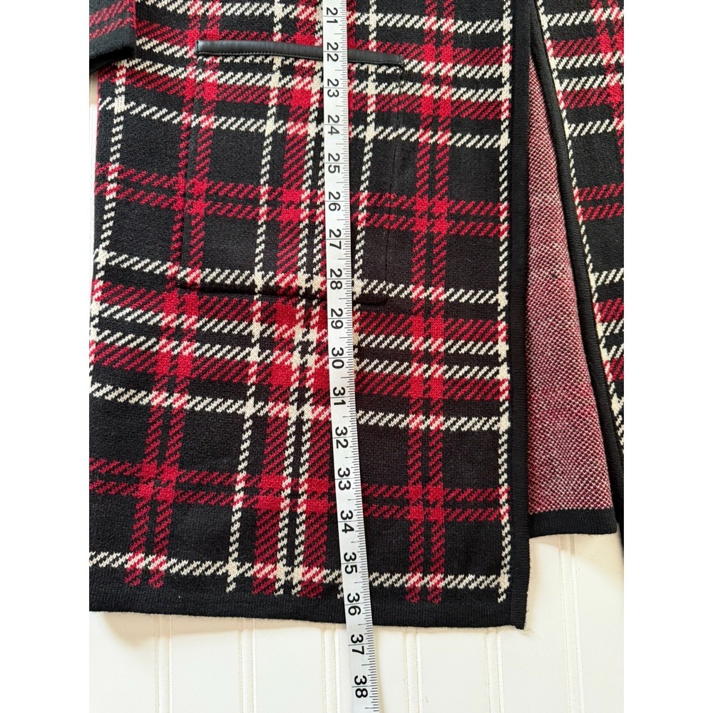 Anne Klein Plaid Long Knit Coat Womens L NWT Black Red Plaid Fall Jacket New - Picture 9 of 10